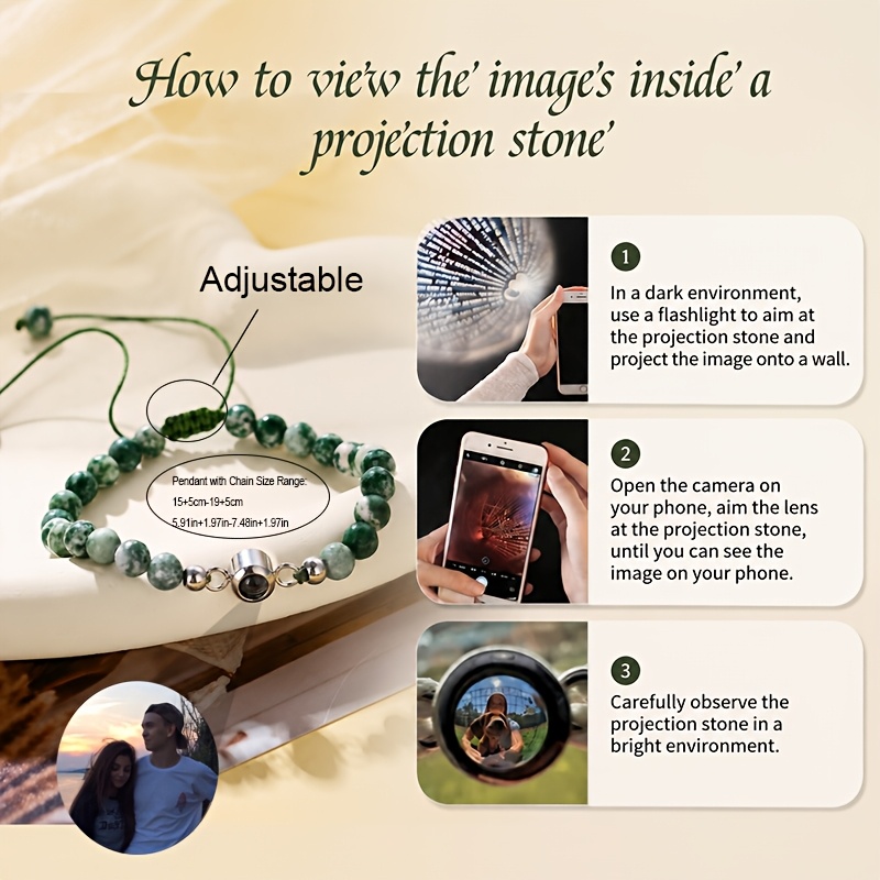 Custom Photo Bracelet, Personalized Adjustable Beaded Bracelet